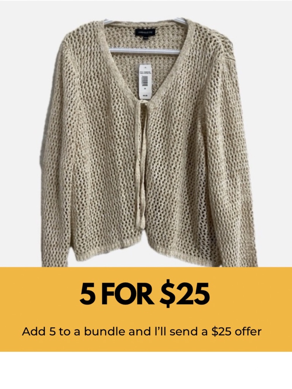 Warehouse One Open Front Cream Knit Cardigan